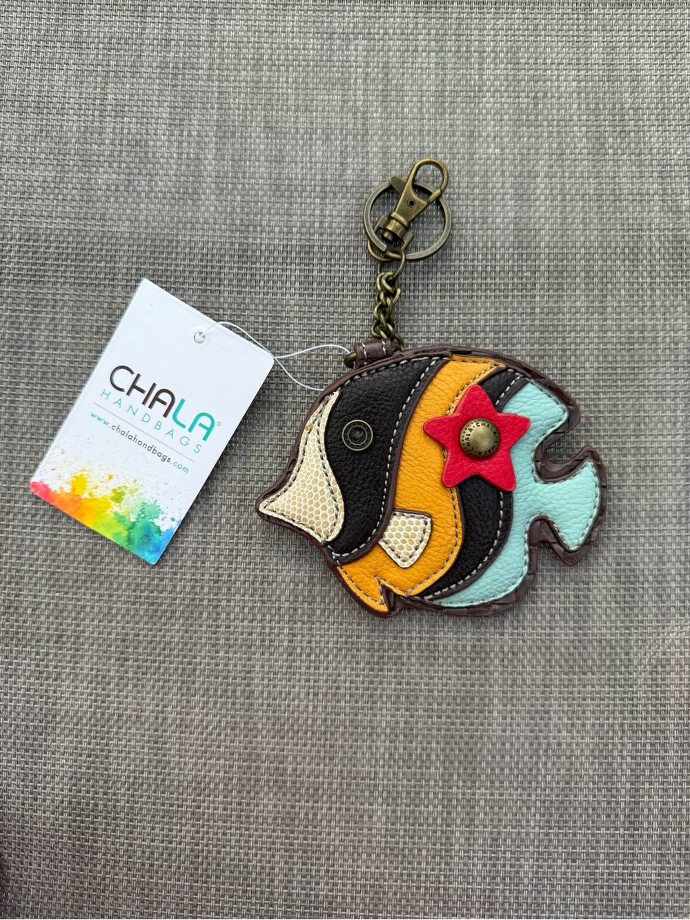 Chala Fish Keychain Coin Purse - Yellow, Teal, Brown